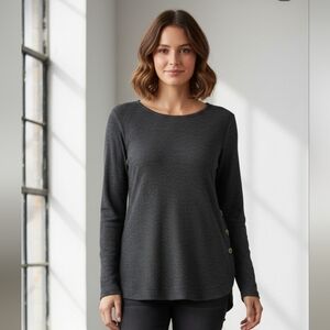 Misia long sleeve grey top with button accents size Lg